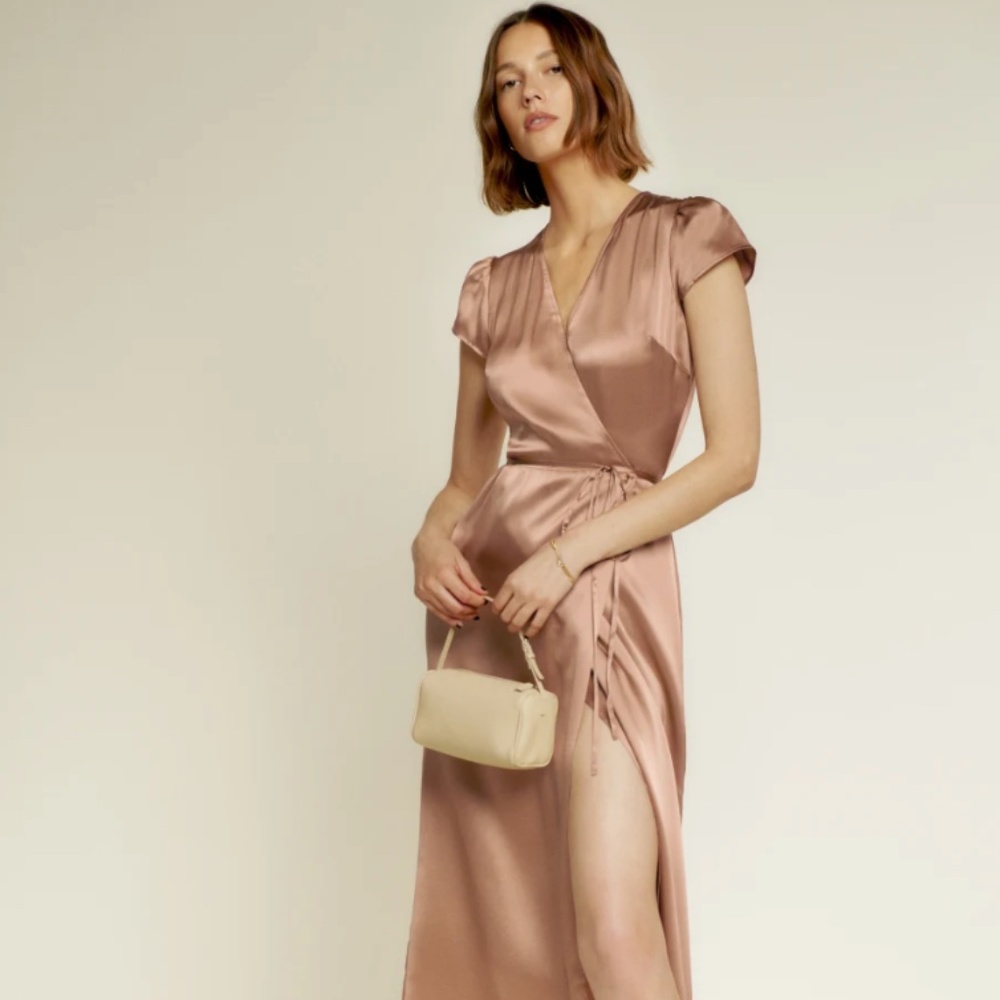 Reformation NWT Kiana Silk Dress in Croissant - size L